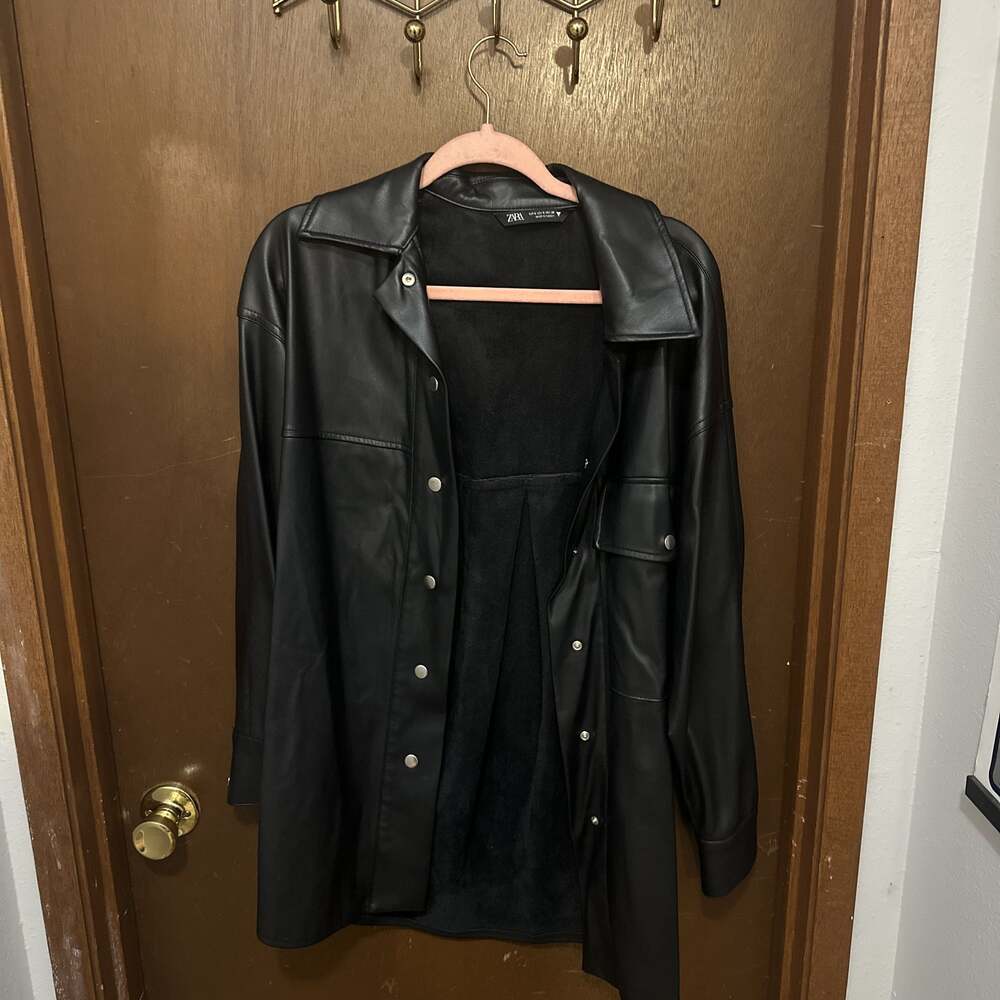 Zara Faux Leather Snap Front Oversized Shirt Jacket